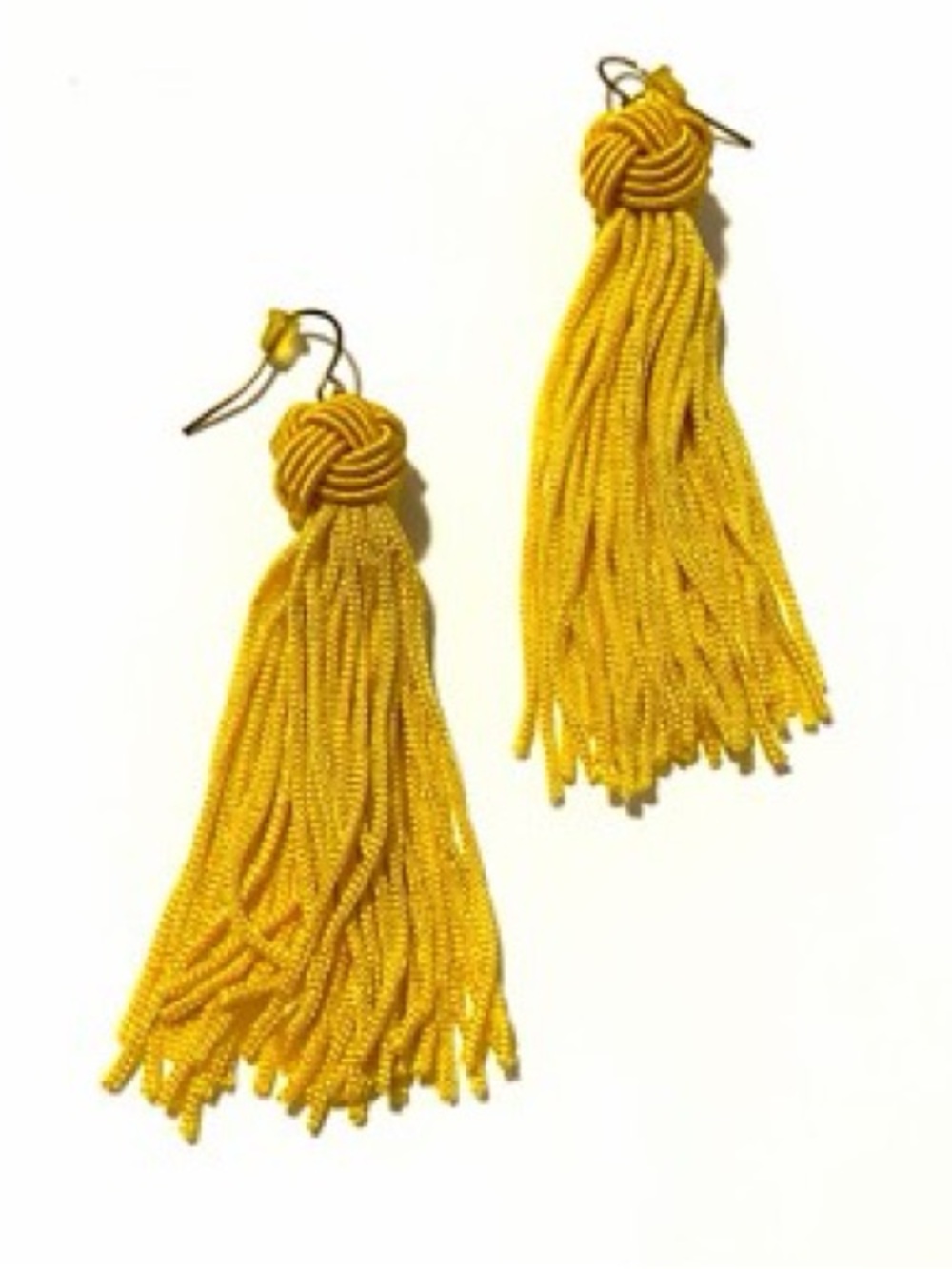 Extra Long Bright Yellow Tussle Knot Earrings